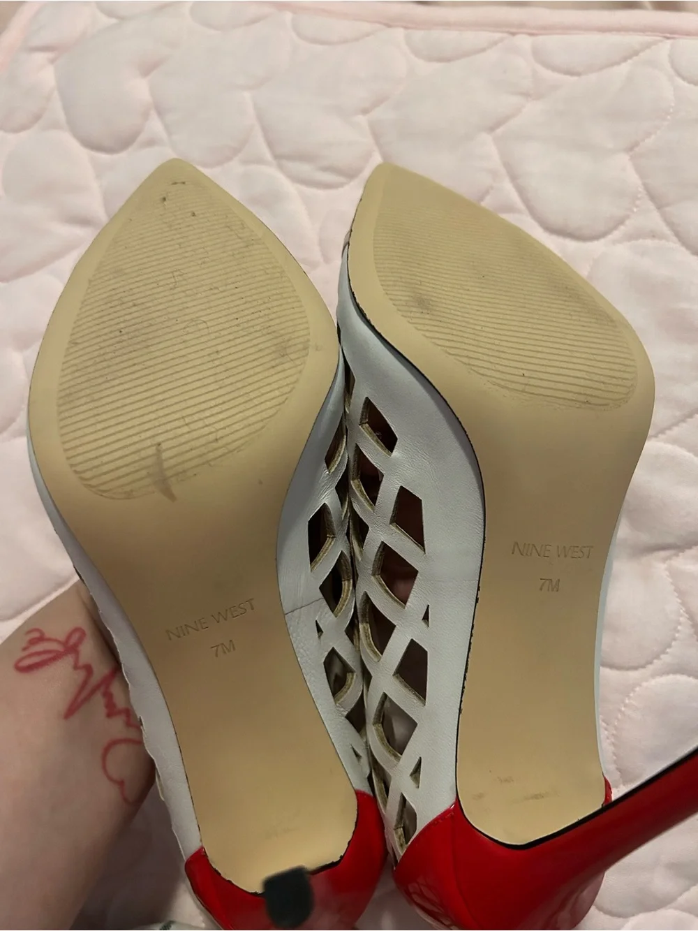 Nine West Red Patent Pointed-Toe Cutout Pumps